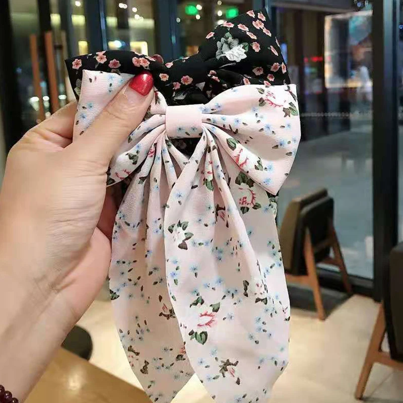 Fermaglio per capelli con fiocco corea Fashion Style Big Bow Ribbon Hair Tie Small Fresh Floral Hairpin Bowknot Hair Duckbill Clip accessori