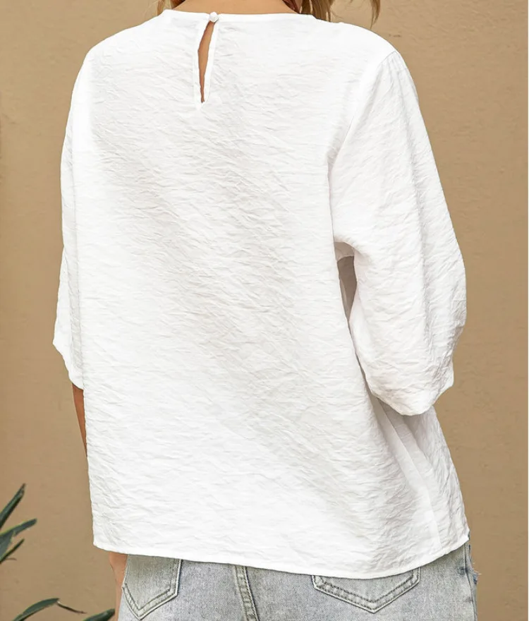 Elegant Summer Cotton Ramie Hollow Patchwork Women Shirt Chic Blouse O Neck Short Sleeve Shirt Plain Casual Basic Tops Blusas