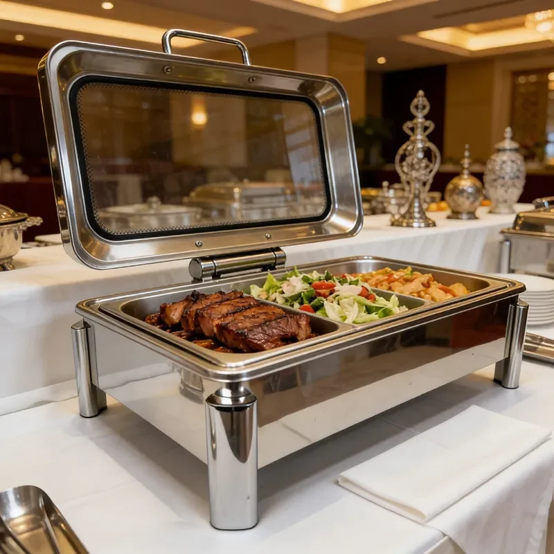 Commercial Stainless Steel Buffet Warmer Clamshell Heating Food Display Station for Restaurant Hotel Catering Service