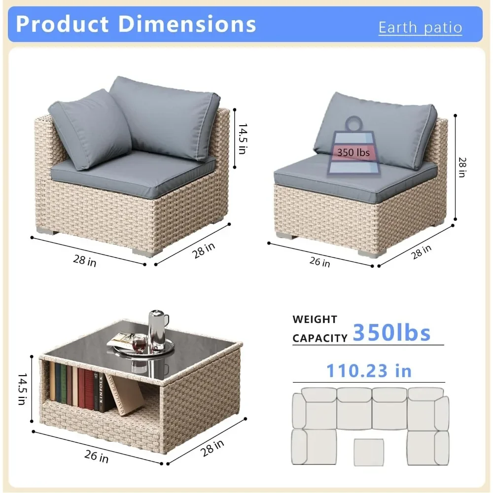 9-Piece Patio Furniture Set, Outdoor Wicker Conversation Set Sectional Sofa with Waterproof Thick Cushions and Coffee Table