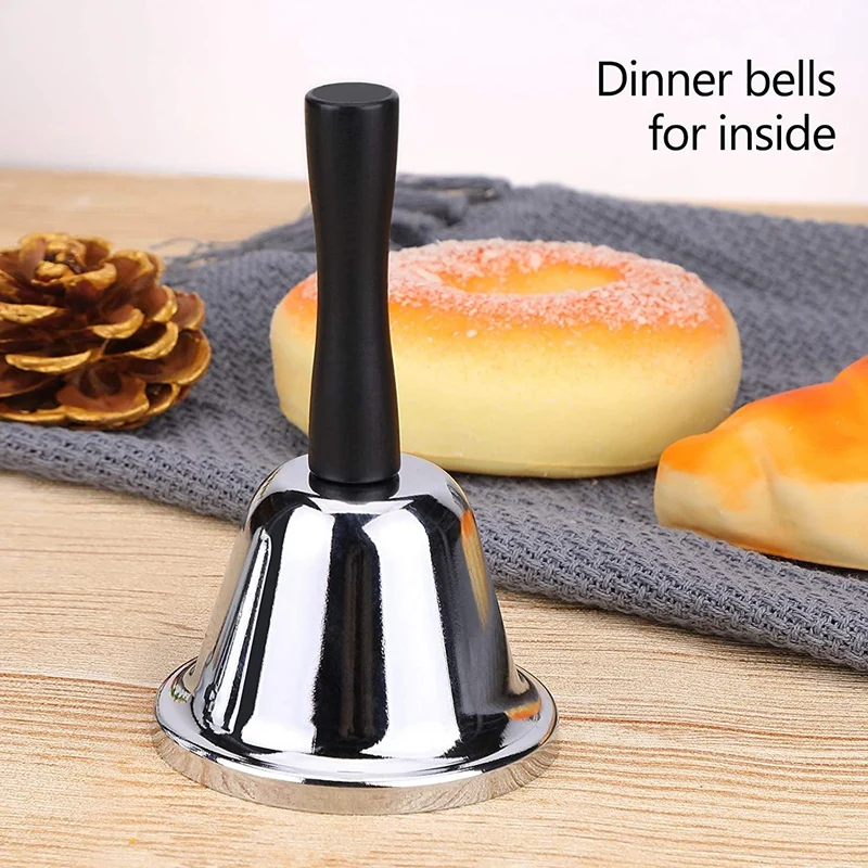 Hot-Loud Hand Bell, 2 Pack Silver Steel Hand Bells Dinner Bells For Inside Classroom Bell, For Food Line, Alarm, Ringing