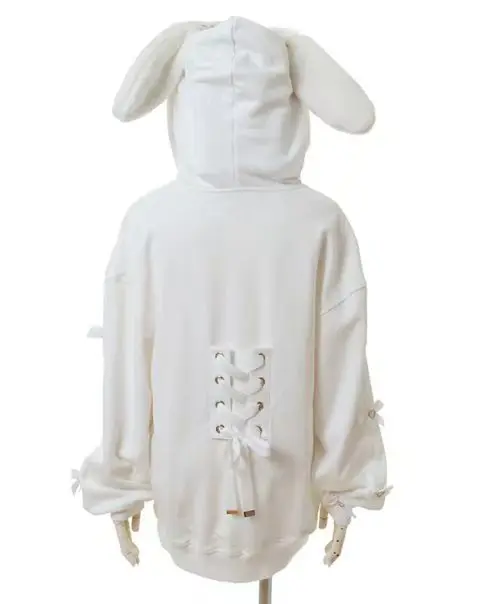 

Cute Long Hooded Rabbit Ear Cardigan Japanese Sle Mass Production Sweatirt Women's Faion Spring Autumn Cotton Thiened