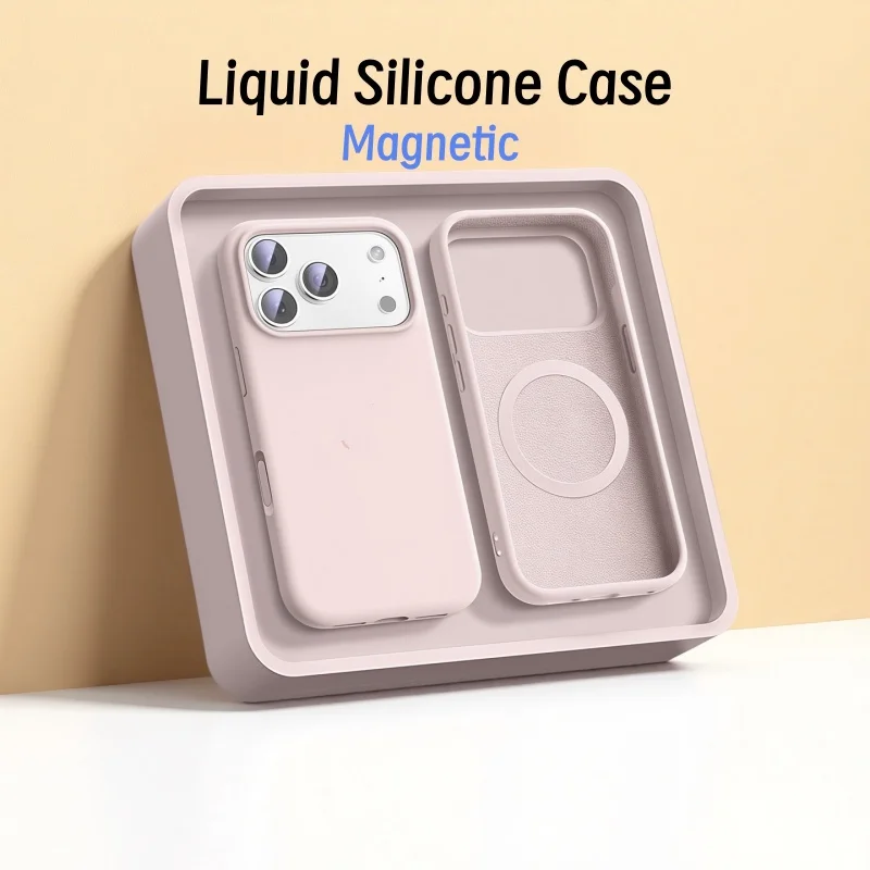 Capa de Silicone Líquido Magnética para iPhone 17 Pro, 16, 13, 14, 15 Pro Max, 12, 15 ProMax, Compatível com Carregamento Sem Fio