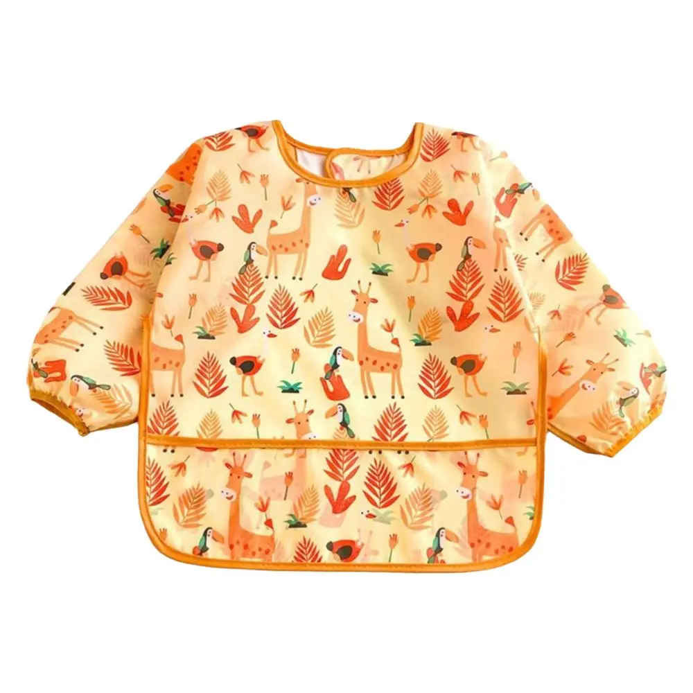 New Waterproof Baby Bibs Adjustable Neckline Elastic Cuffs Full Sleeve Bibs Long Sleeve with Pocket Kids Art Smock Baby Feeding