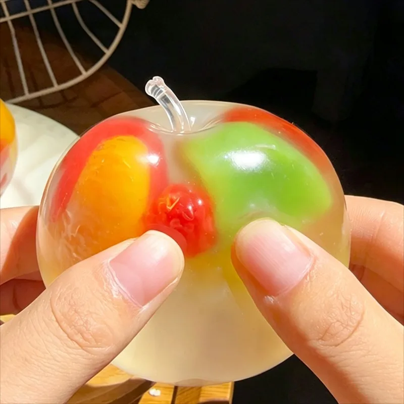 Transparent Apple Jelly Squeeze Ball Squishy Moldable Filled with Strawberry & Orange Anxiety Calming Sensory Stress Relief Hand