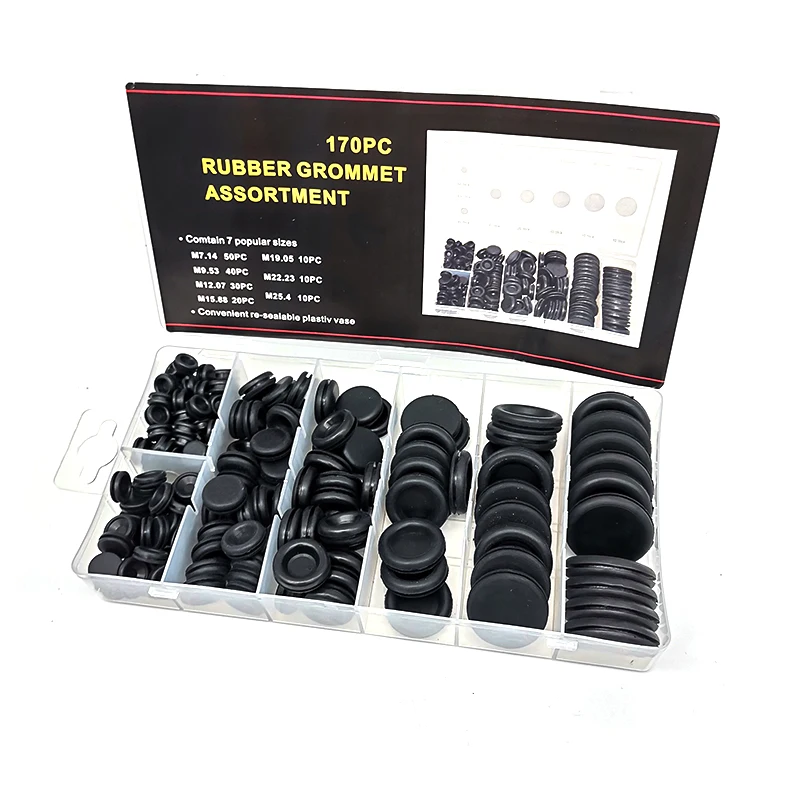 170 Pcs Rubber Grommet 7 Sizes Electrical Wiring Gasket Firewall Hole Plug Set