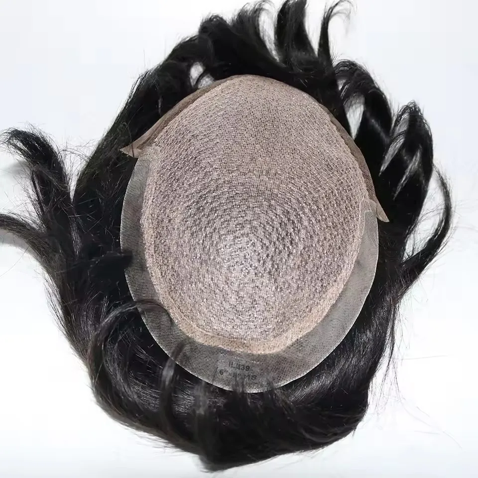 Herrenperücken mit Spitze vorne, Seidenbasis und Diamantnetz-Basis, natürliche Farbe, Herren-Haarprothese, Toupet, langlebig, 100 % Echthaar-System. – Detail 2