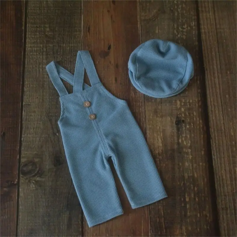 

D5QA Newborn Photography Props Set Baby Boy Picture Outfits Newborn Boy Overalls Photo Studio Clothes Boy Costume Hat