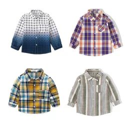 Spring Autumn grid long sleeve Boys Shirts Baby Kids clothes Cotton tops wear Fashion Plaid handsome Blouses for Children