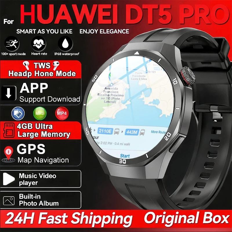 

2025 New Men Watch5 GPS Track Smart Watch 32GB Memory APP Download HD Video Player Album 3D Menu Bluetooth Call Watch For Huawei