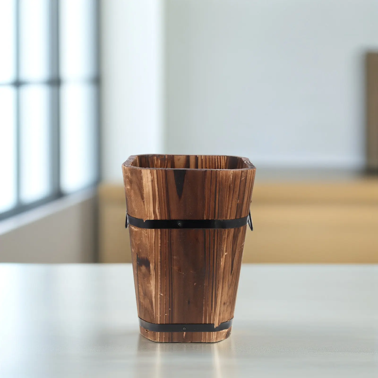 Vintage Wooden Bucket Flowerpot Retro Style Wood Planter Box Decorative Bonsai Flower Pot Succulent Plant Container Garden Decor