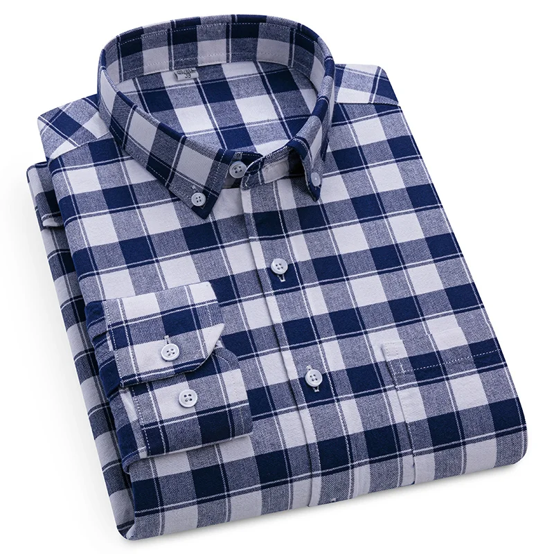 

Easy Care Work White Shirt Men Long Sleeve Casual Solid Color Plaid Stripes 100% Cotton Men's Long Sleeve Shirt Casual Slim Fit