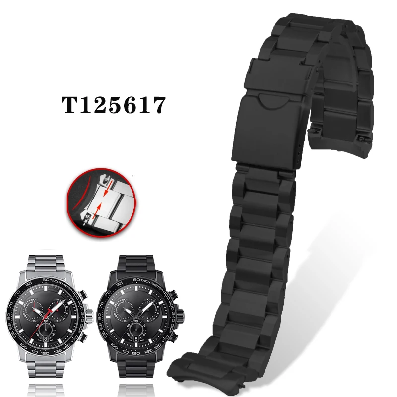 

Ремешок для часов Tissot 1853 Speed Bold Black Warrior T125617 Series, прочный изогнутый стальной браслет-цепочка, быстросъемный браслет, 22 мм