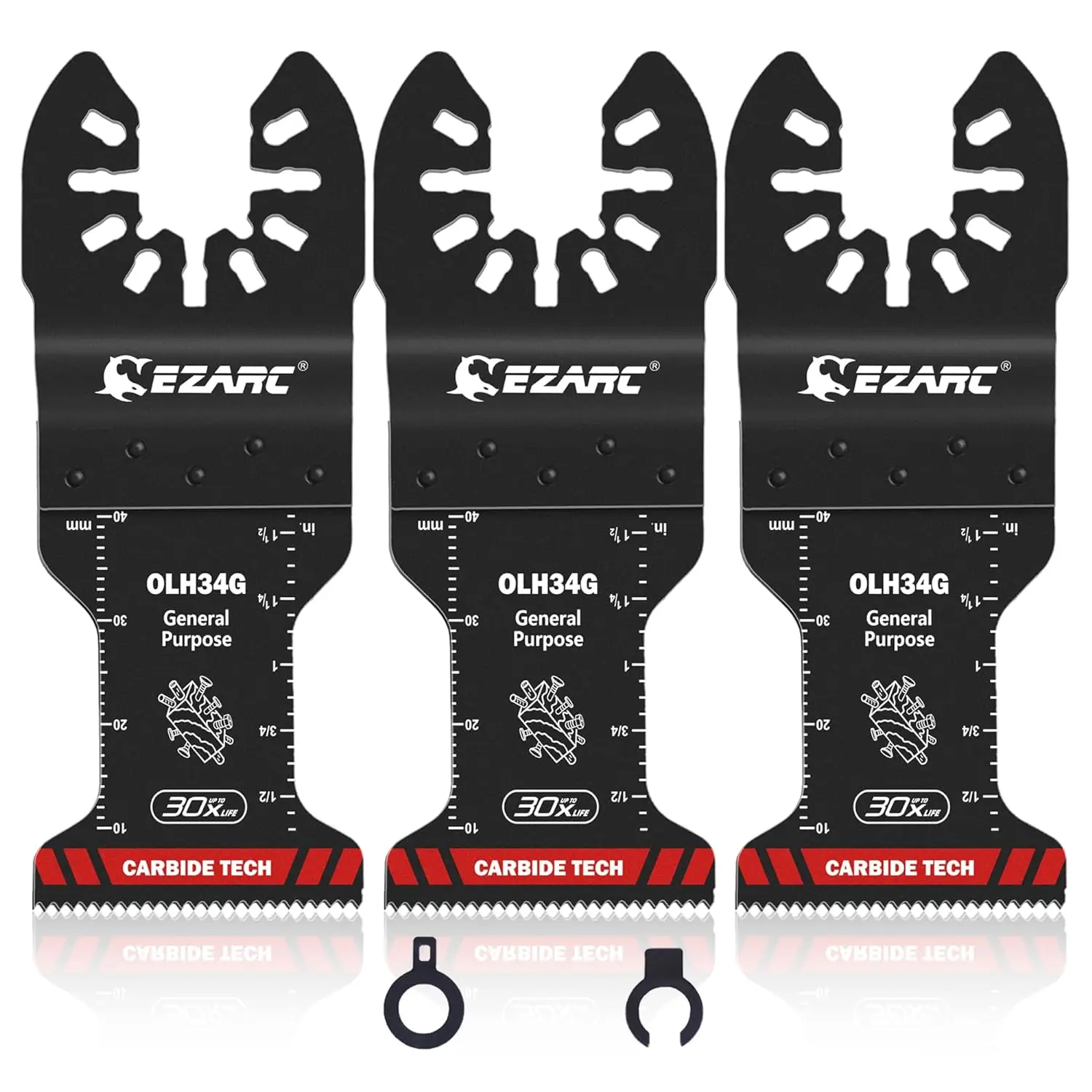 EZARC 3PCS Carbide Oscillating Saw Blades General Purpose Multitool Blades Quick Release for Metal Nail Wood Plaster Drywall PVC