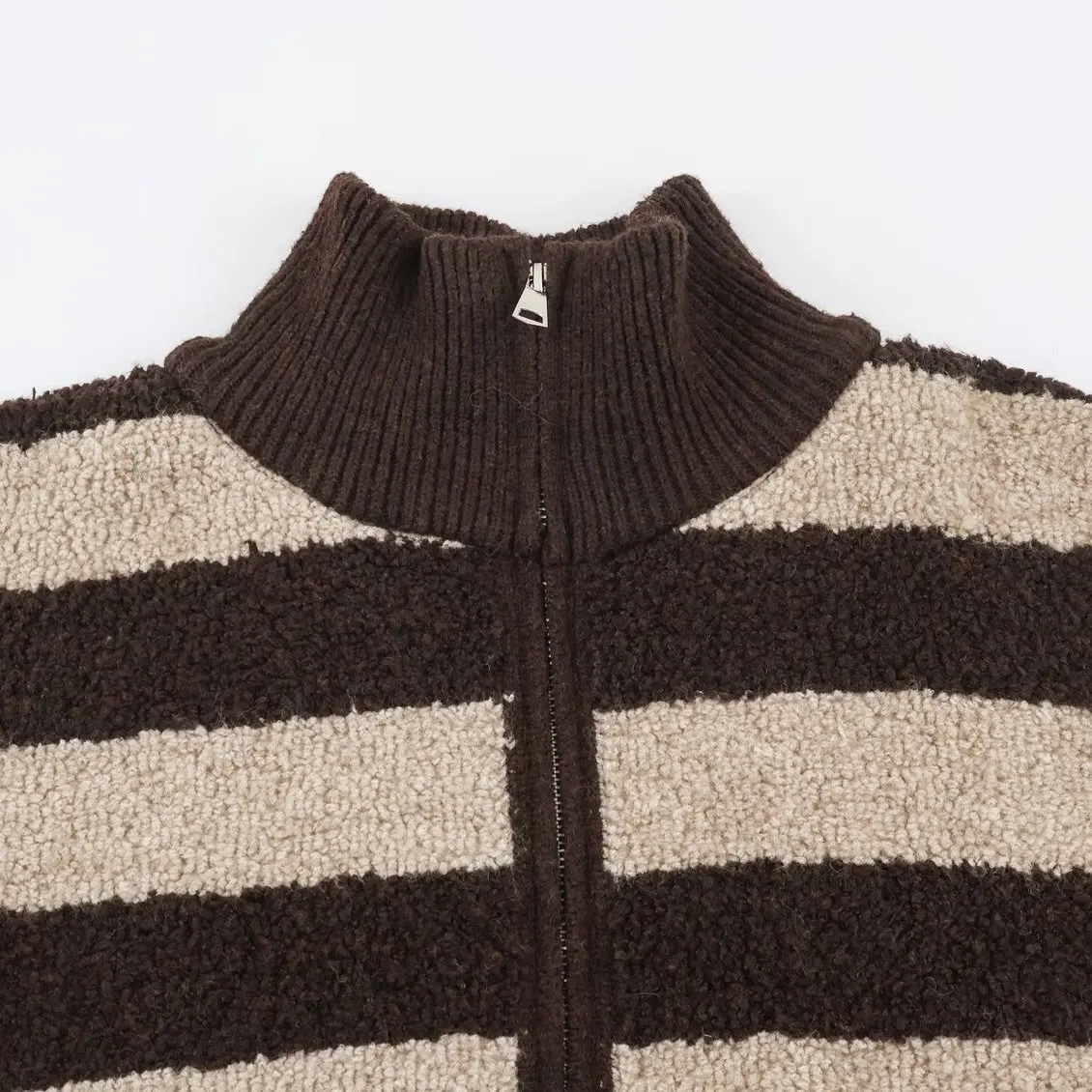 KASLEAD New Women's Knitted Outerwear Double Zipper Color Block Wide Stripe Towel Knitwear Stand Collar Autumn Fashion