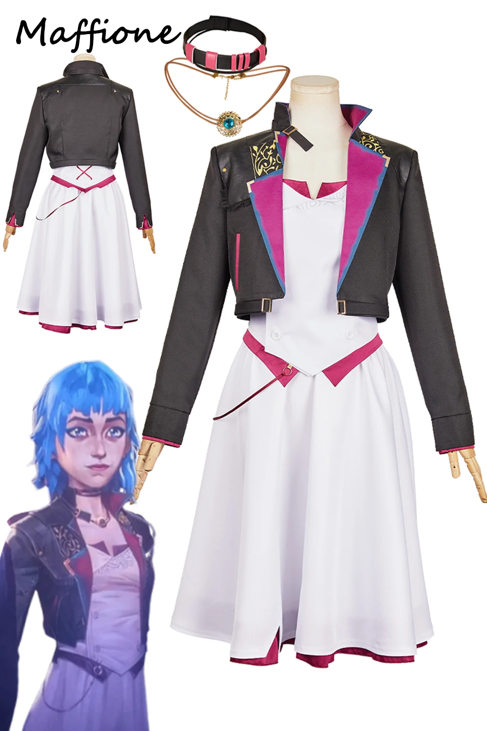 Arcane Powder Jinx Cosplay vestido disfraz collar juego LOL niño Jinx trajes de juego de rol abrigo faldas cuello encaje conjunto trajes de Halloween