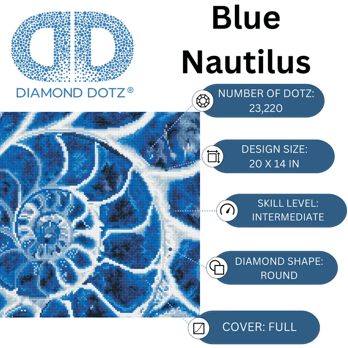 Blue Nautilus Diamond Painting Kits for Adults - Diamond Art Kits a Relaxing Creative Craft Kit with Dotz Gems 20x14