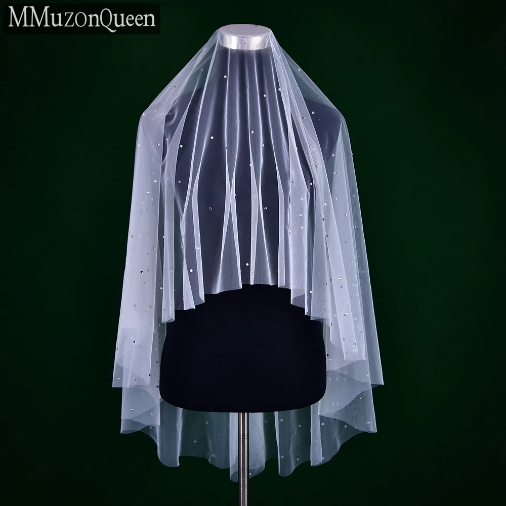 MMQ M40-Voile Facial Monocouche en Diamant Argenté, Sans Peigne, pour Patients, Coiffes Blanches Élégantes pour Mariée