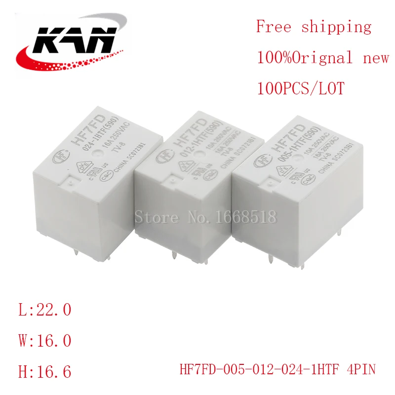 

Free shipping 100pcs relay HF7FD-005-1HTF HF7FD-012-1HTF HF7FD-024-1HTF 5VDC 12VDC 24VDC 16A 250VAC 4PIN Original New