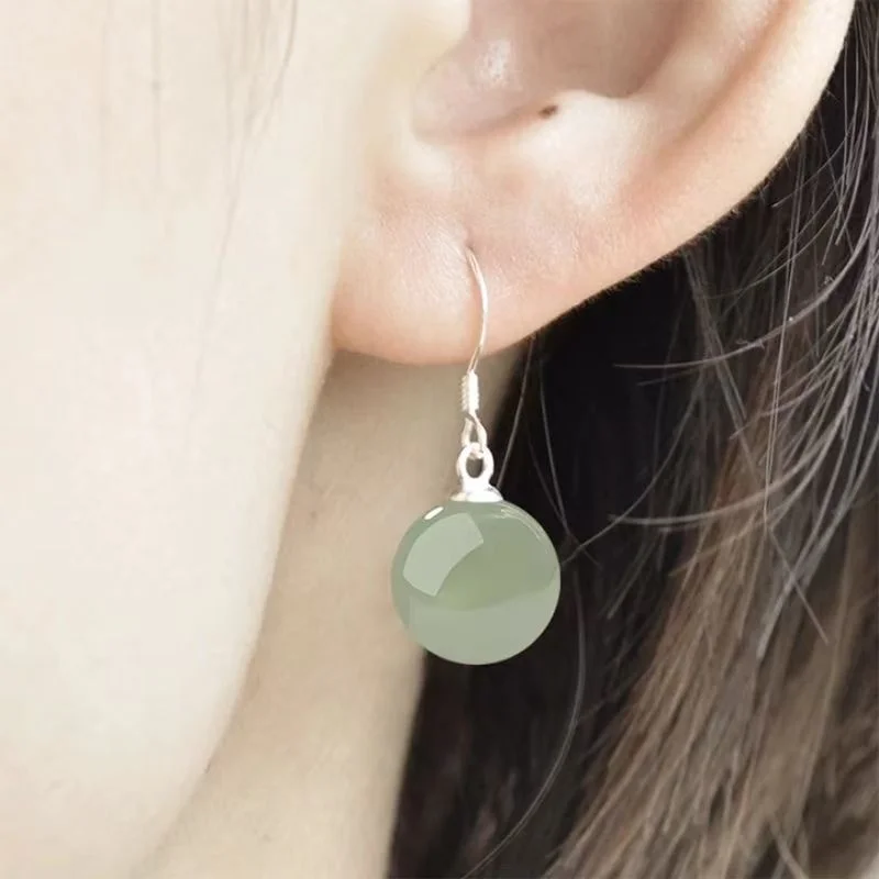 Винтажные простые женские серьги из нефрита Хотан, дворцовые классические элегантные этнические украшения, подарок на годовщину Винтажные простые женские серьги из нефрита Хотан, дворцовые классические элегантные этнические украшения, подарок на годовщину