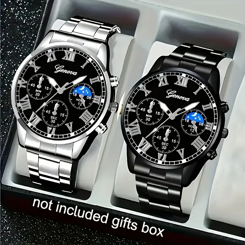 2-piece men's quartz watch set, with different dials, the perfect gift for brothers, colleagues and family