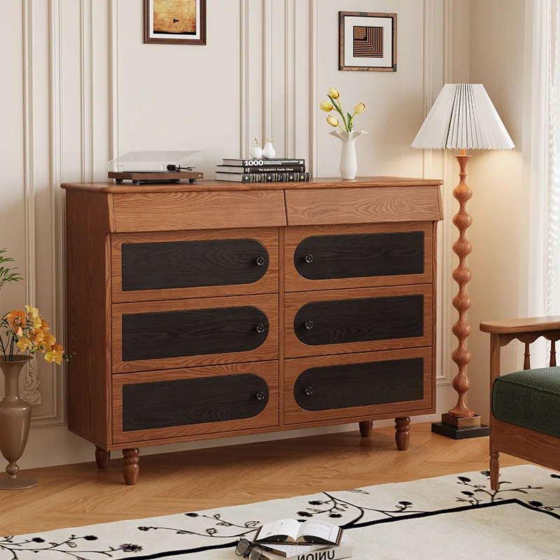 

Medieval solid wood dining side cabinet, living room against the wall, entrance cabinet master design ash wood retro kitchen