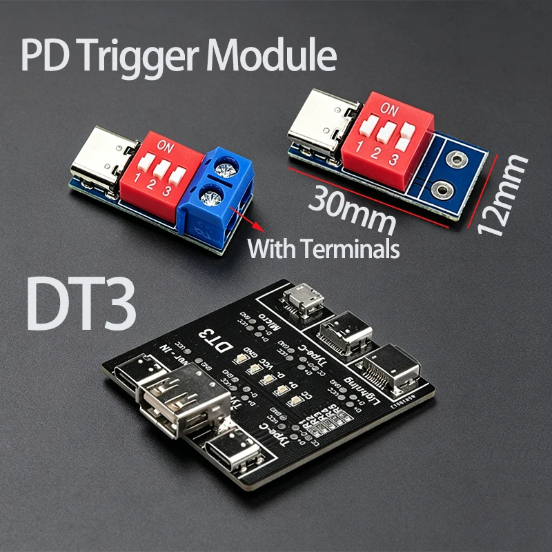 1PC Data Line Detection Board DT3 And Pd DecoyQC PD Fast Charging Test Board Adjustable Voltage 5-20v Dip Code Adjustment ﻿