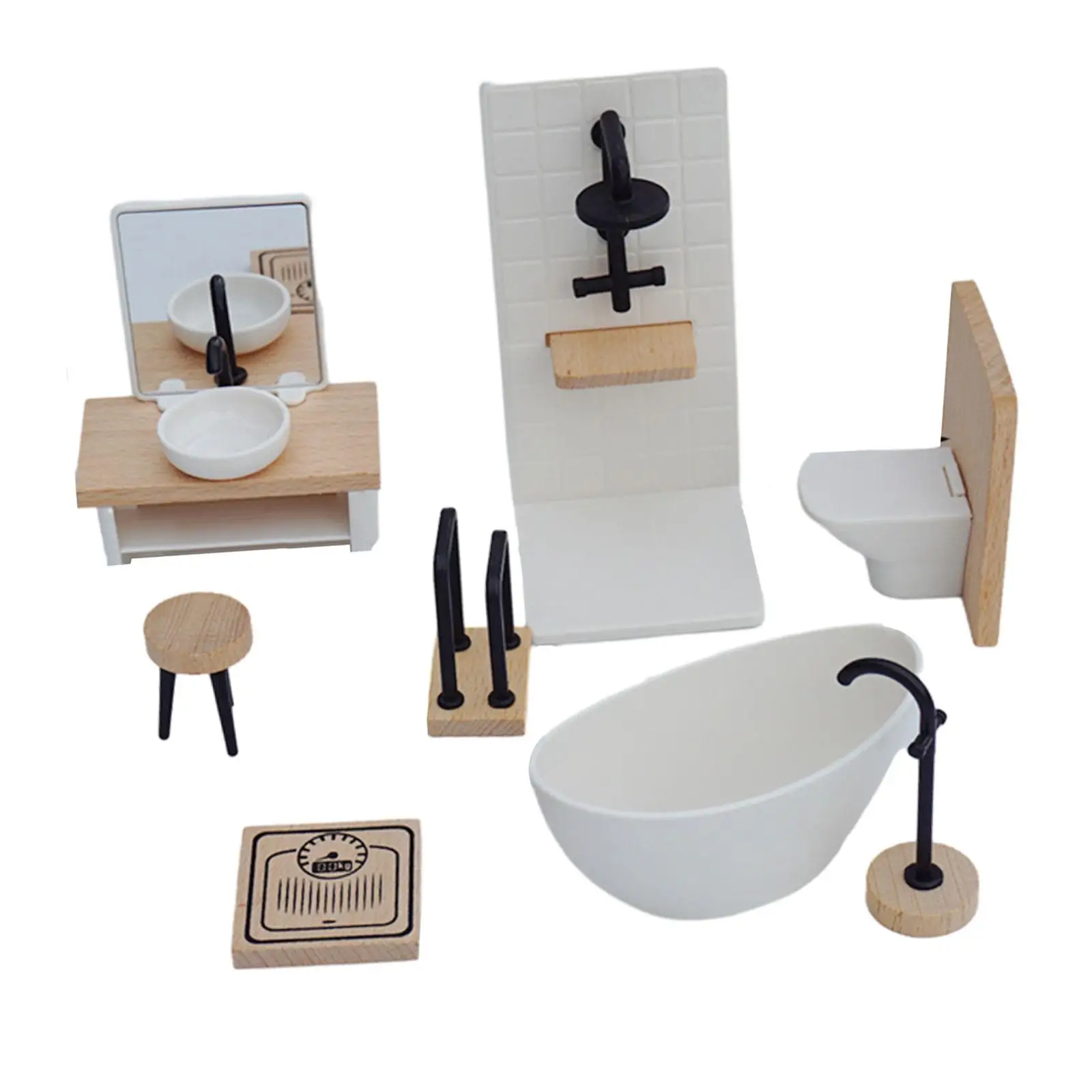 Juego de baño para casa de muñecas, accesorios para fotos, Micro paisaje, vida, decoración de baño, 1/12