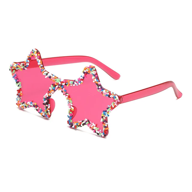 نظارات شمسية عصرية على شكل نجمة مع جيمي ملون للنساء، ظلال وردية لطيفة على الشاطئ الخماسي، نظارات شمسية عصرية للعطلات