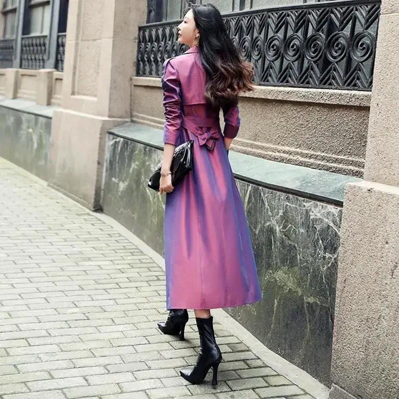 Fashion Ladies High-grade Trench Coat Female Purple Temperament Coat High-end Atmosphere Long Style Thigh-high Jacket New 2024