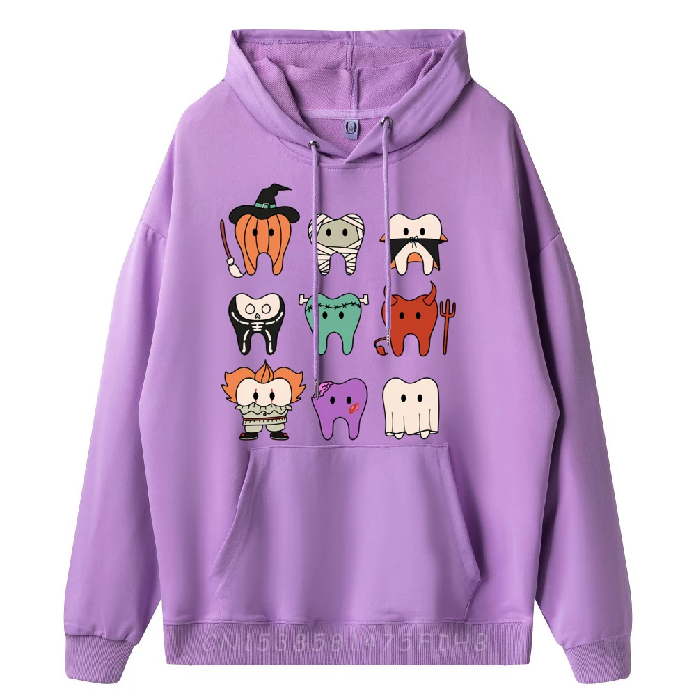Funny Cute Dental Hygiene Monsters Teeth Squad Halloween Mens Designer Clothes Original Mens Oversize Long Sleeve Loose