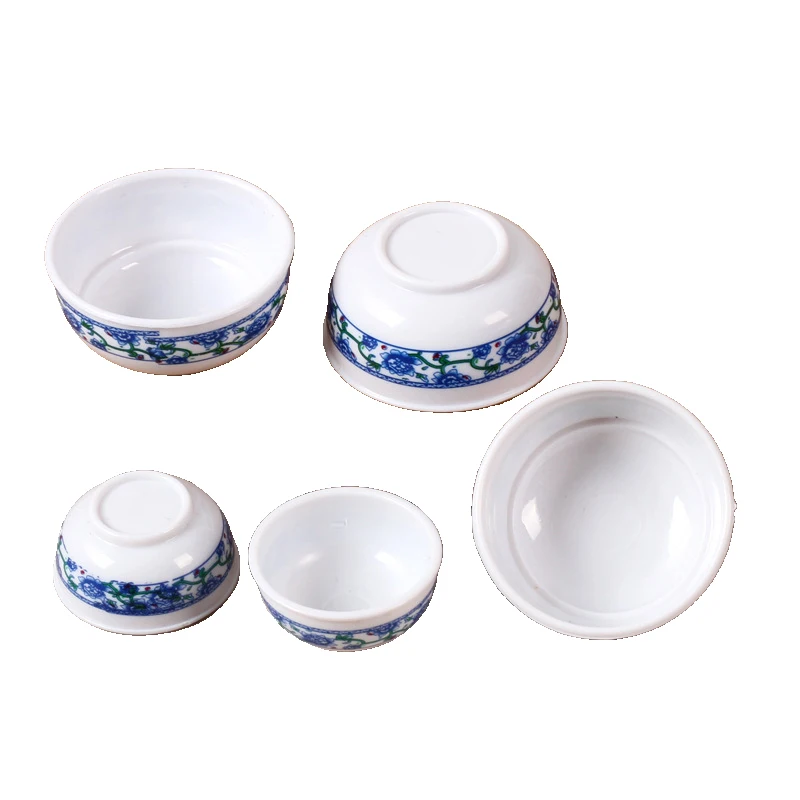 5pcs 1:12 Dollhouse Miniature Tableware Mini Simulation Blue And White Bowl Salad Bowl Dish Model Doll House Accessories