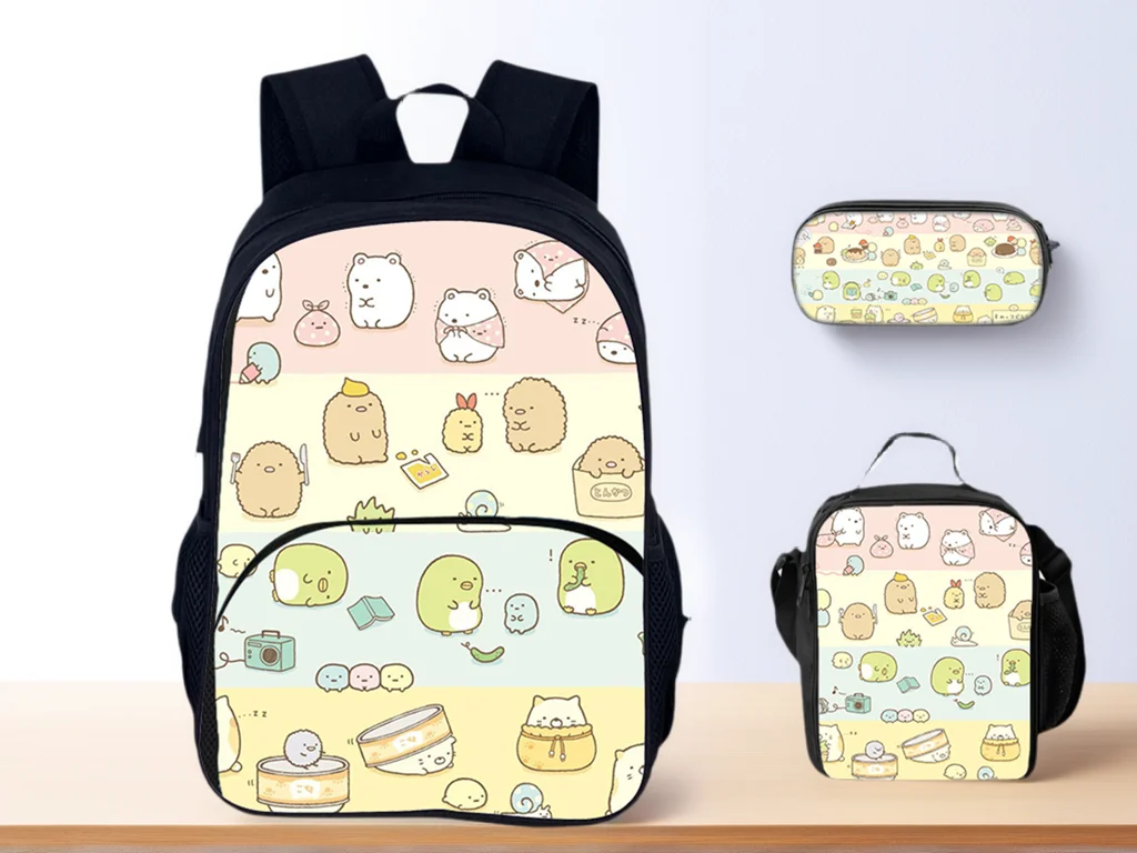 

Горячая многофункциональная школьная сумка Sumikko Gurashi с классической сумкой-карандашом для обеда 3 в 1, набор рюкзаков для детей