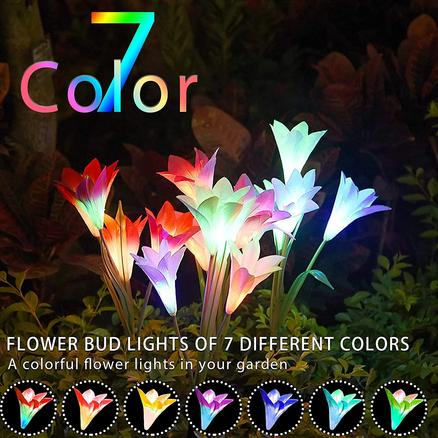 Solar Outdoor Light Led Lily Flowers Solar Garden Lights Waterproof 7 Color Changing for Outdoor Patio Yard Garden Decoration