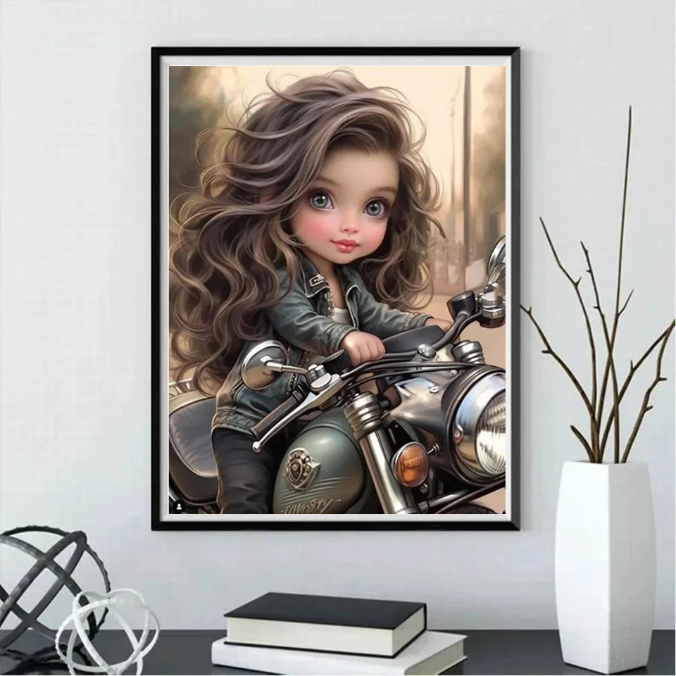 Pieno quadrato rotondo dolce ragazza fresca che cavalca moto 5D pittura diamante fai da te Steampunk ragazza diamante mosaico kit punto croce Deocr