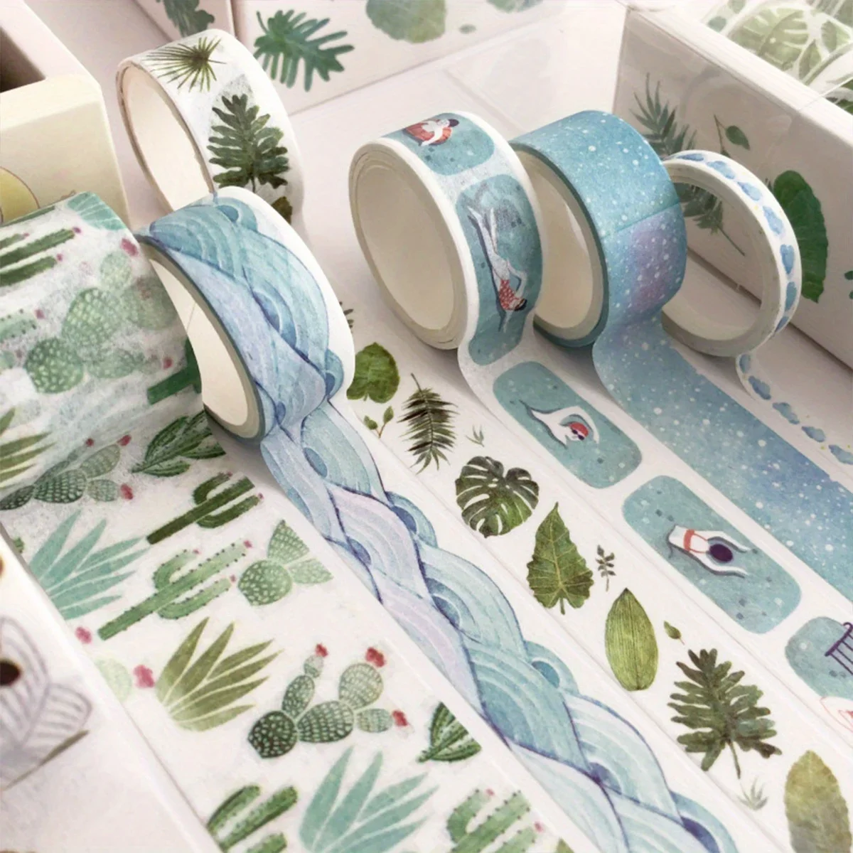 

8 Pcs/pack Whale Washi Tape Set Green Plants Diy Decoration Scrapbooking Planner Sticker Masking Tape Label Stationery