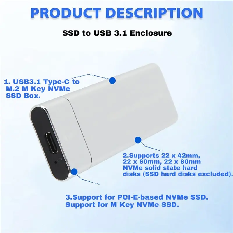 A29F-M.2 Nvme SSD Enclosure Adapter 10Gbps USB C 3.1 Gen2 Nvme Case External Enclosure Nvme Reader Nvme Case