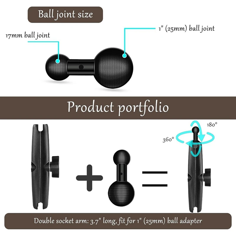 17Mm Swivel Ball Mounting Pattern GPS Mount For RAM Mounts B Size Double Socket Arm