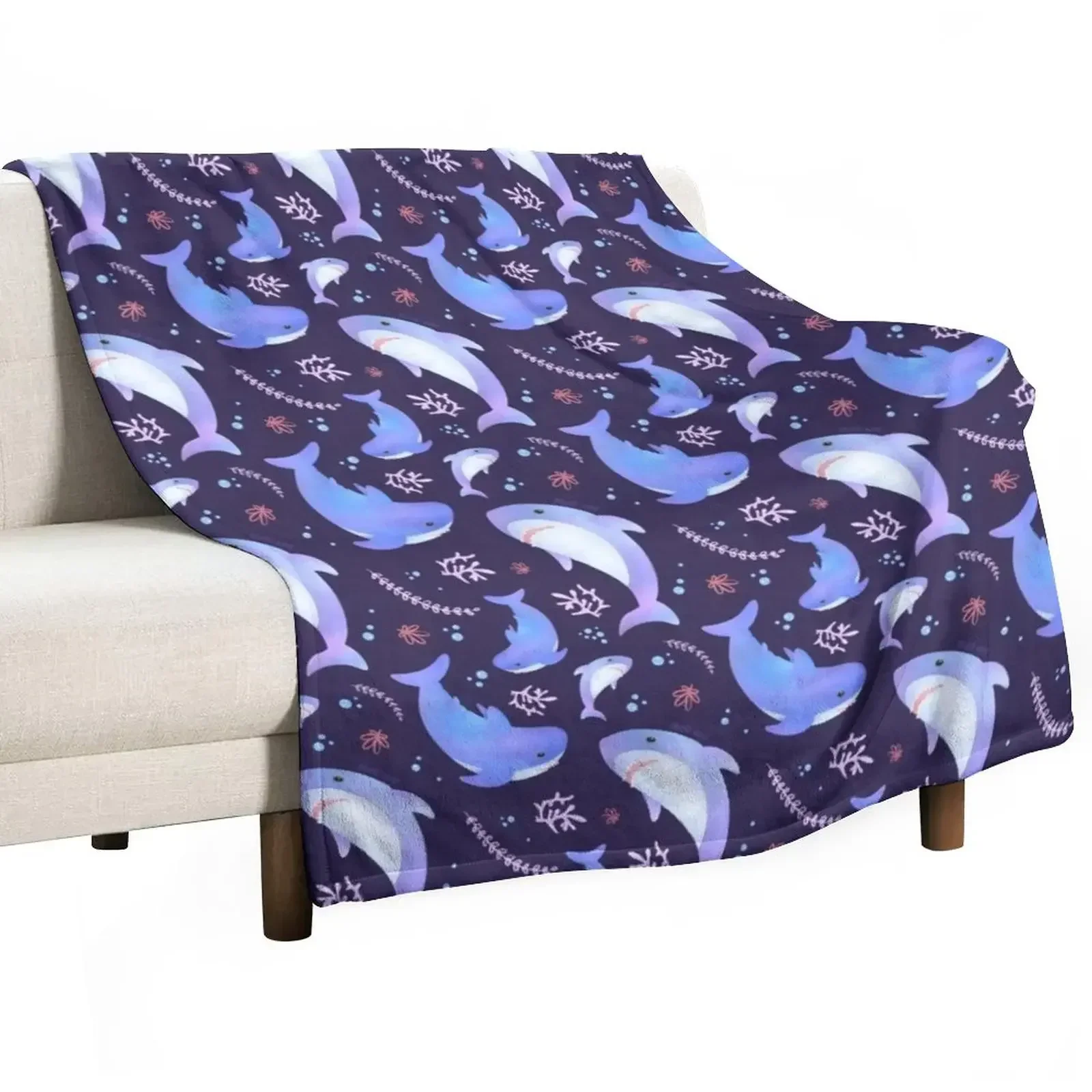 Brucie Blahaj shark under the sea pattern Throw Blanket Hairy Summer Beddings Flannels Blankets