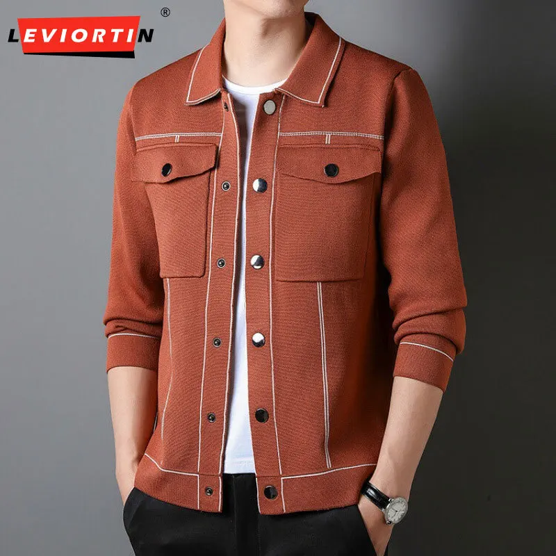 2024 Men\'s Autumn/Winter Knitted Cardigan Color Contrast Design Sweater Men\'s Clothing Lapel Casual Knitted Cardigan S-4XL