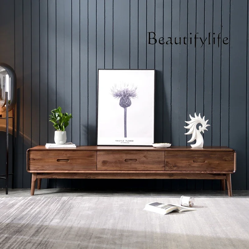 

muebles para hogar North America Black Walnut TV Cabinet and Tea Table Combination Living Room Nordic Modern Minimalist Solid Wo