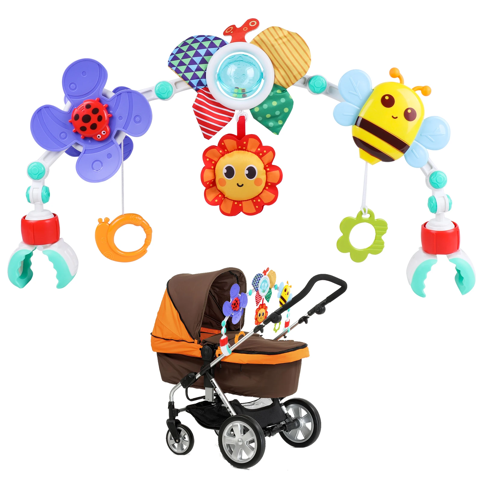 Baby Play Arch Crib Toy,Pram Foldable HangingMobile Toys W/ Rattle,for Newborn Toddler Stroller Car Seat Pushchair 0-12Month