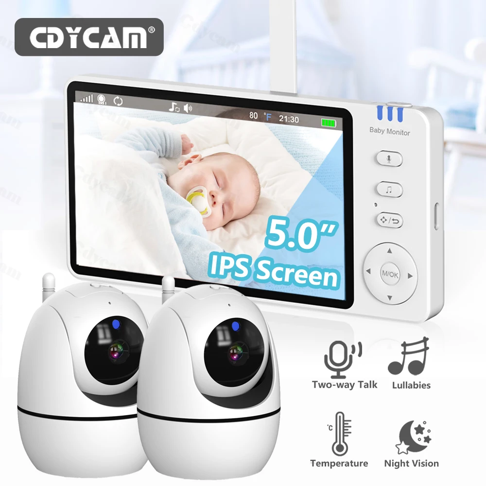 5 Inch Video Baby Monitor With 1/ 2pcs Indoor Camera WiFi Mother Kids Security Surveillance Temperature Display Lullaby Monitor