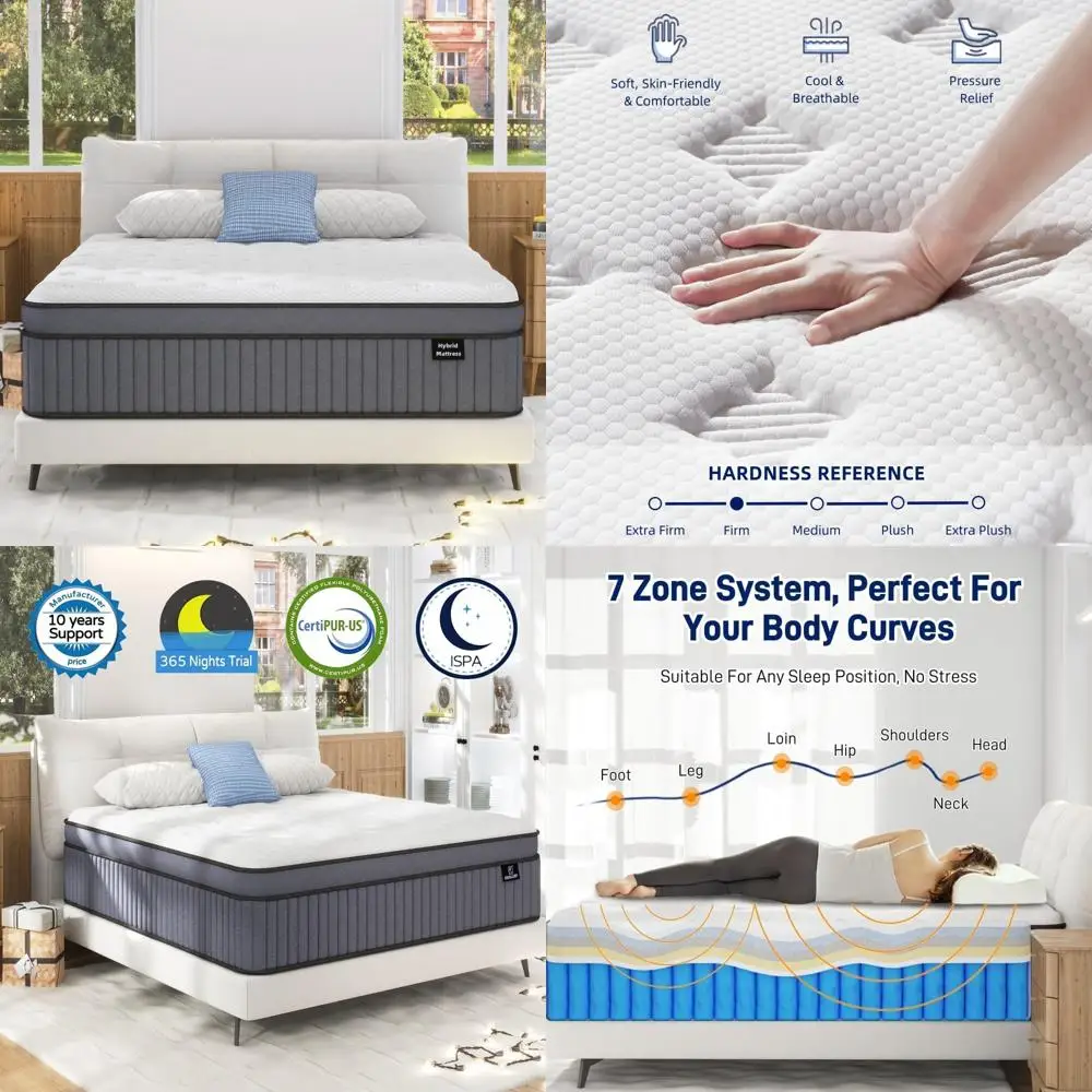 

12 Inch King Size Hybrid Mattress with Gel Memory Foam and Pocket Springs - Firm Support in a Box
