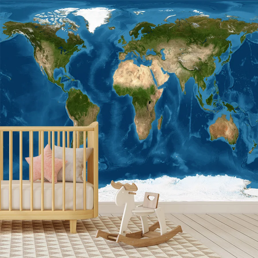 الحديثة المخصصة ورق حائط ذاتي اللصق ورق الحائط ديكور المنزل لوحة لغرفة المعيشة القارة الجغرافيا خريطة العالم غلوب السرير جدارية