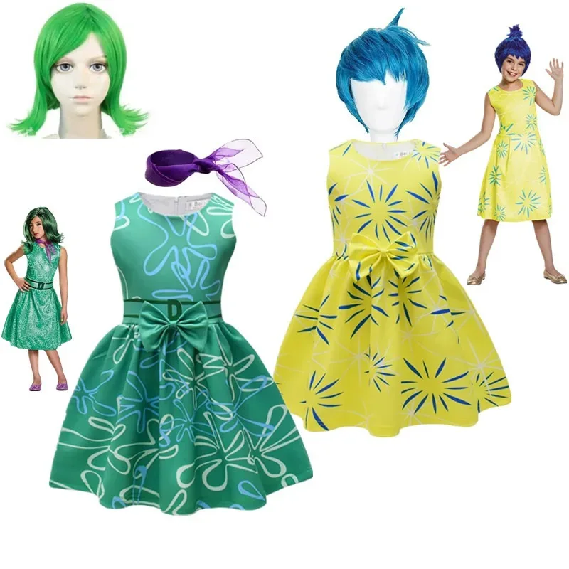 

l2025l Halloween kids Joy Cosplay Dress wig Costume Movie Inside Cosplay Out 2 Disgust Roleplay girls Clothing Disguise Hallowee