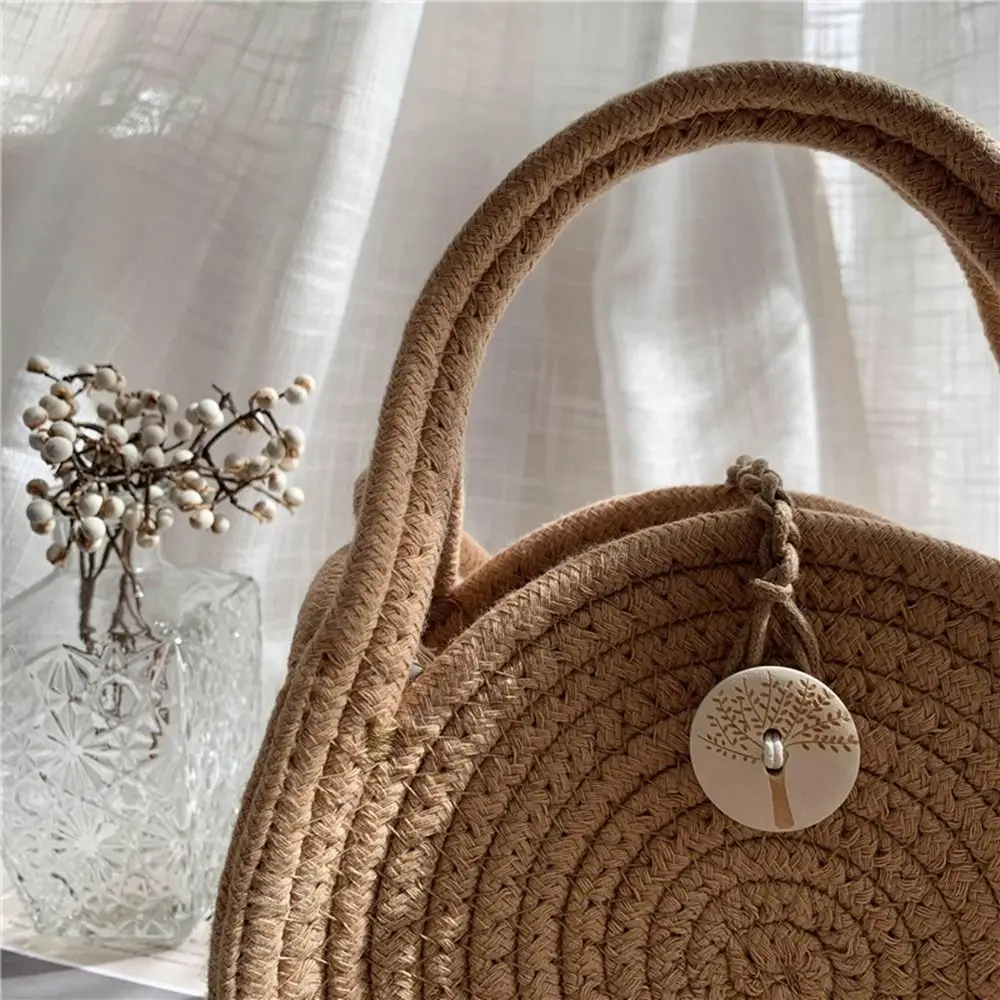 

Sweet Weave Straw Crossbody Bag With Button Casual Hand-woven Shoulder Bags Portable French Style Beach Vacation Bags Outdoor