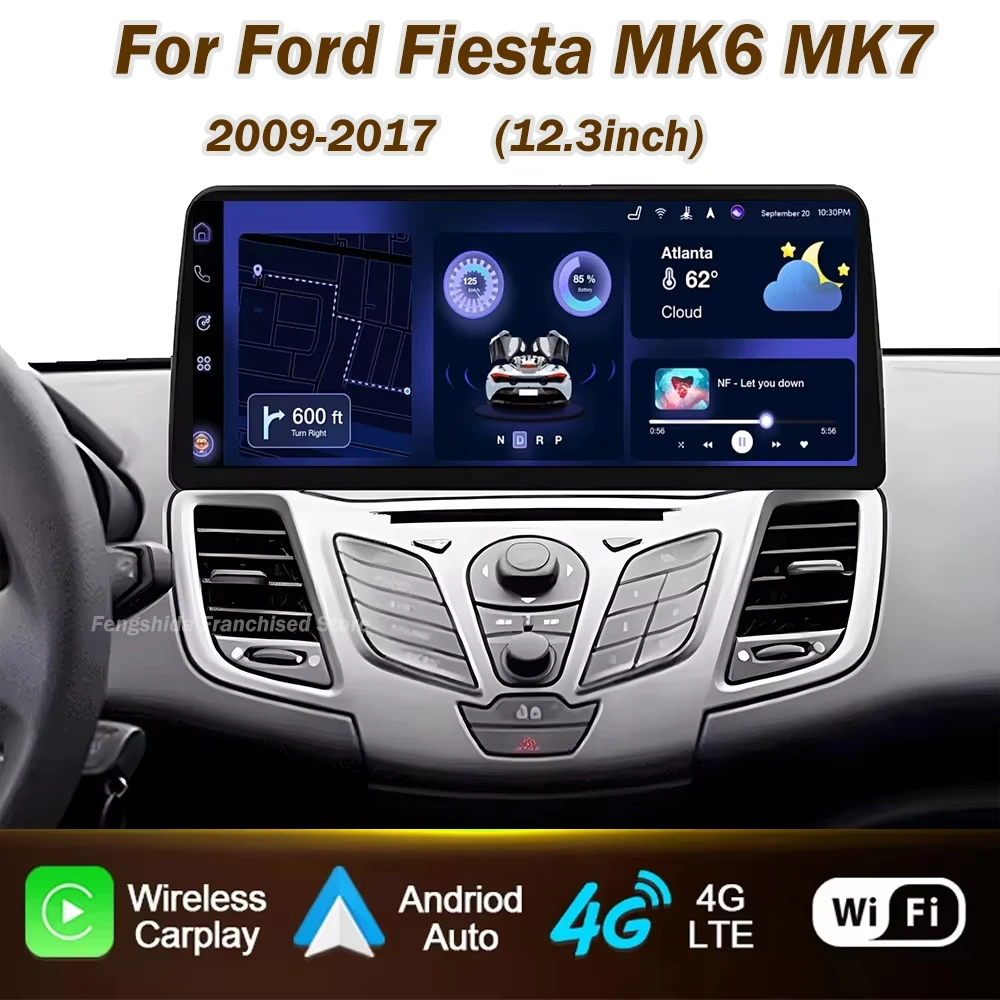 

12,3-дюймовый автомобильный радиоприемник Android мультимедийный видеоплеер для Ford Fiesta MK6 MK7 2009-2017 GPS беспроводной Carplay QLED экран головное устройство