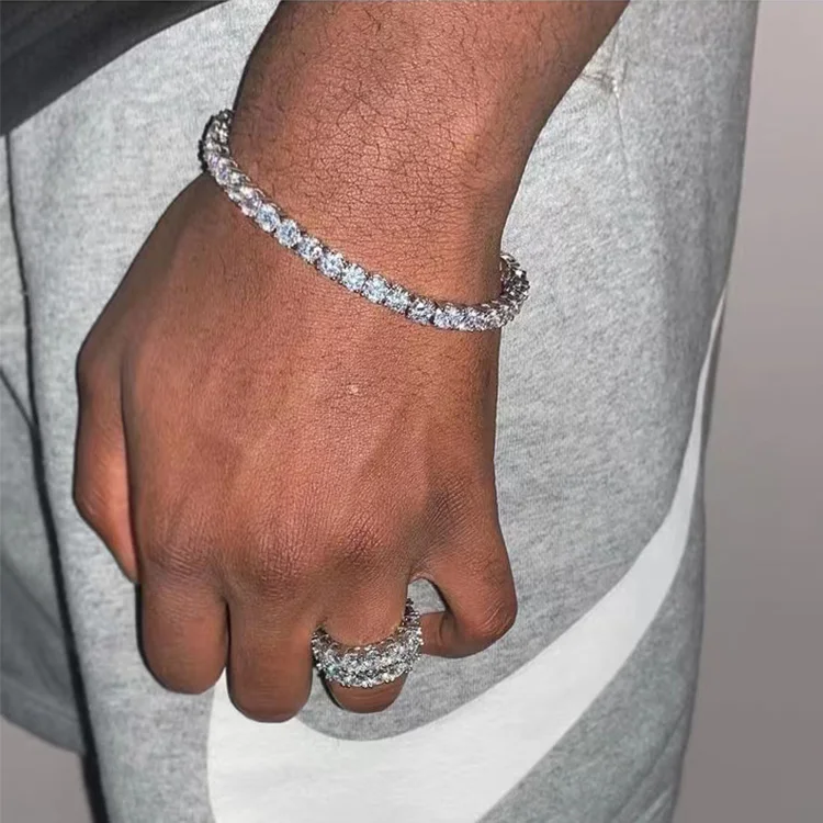 Factory 4mm Price Wide Tennis Chain 925 Sterling Silver Plated Gold D Color Pass Diamond Test Moissanite Tennis Chain Bracelet..