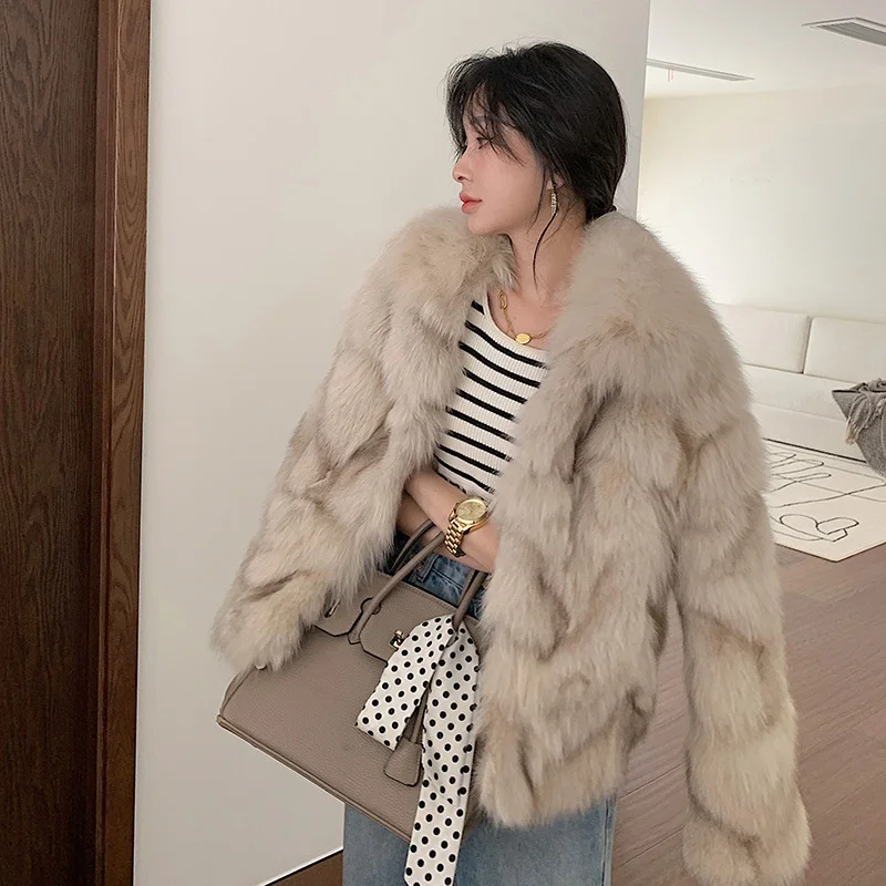 

Fox Fur Female Coat Winter New Korean Version Short Lapel Warm Natural Fox Leg Fur Stitching Oversize Real Fur Jackets